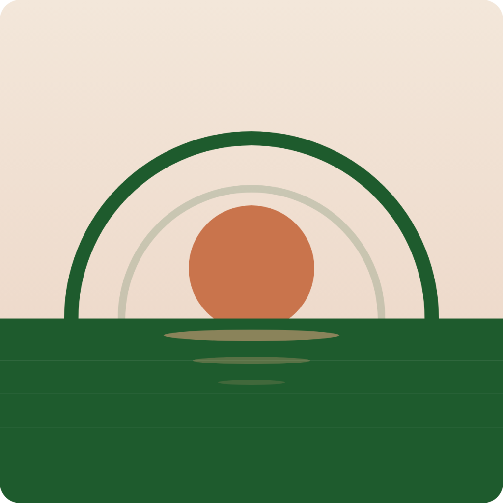 Illustration of a sun rising over a calm horizon
